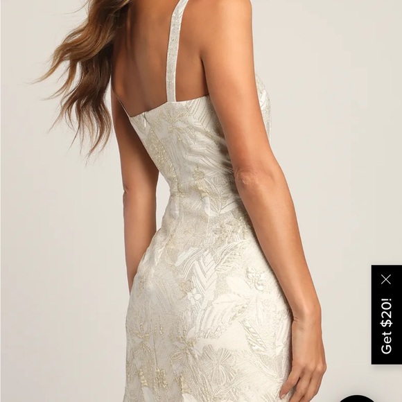 Shine for Us Cream Metallic Tropical Jacquard Mini Dress - Picture 3 of 9